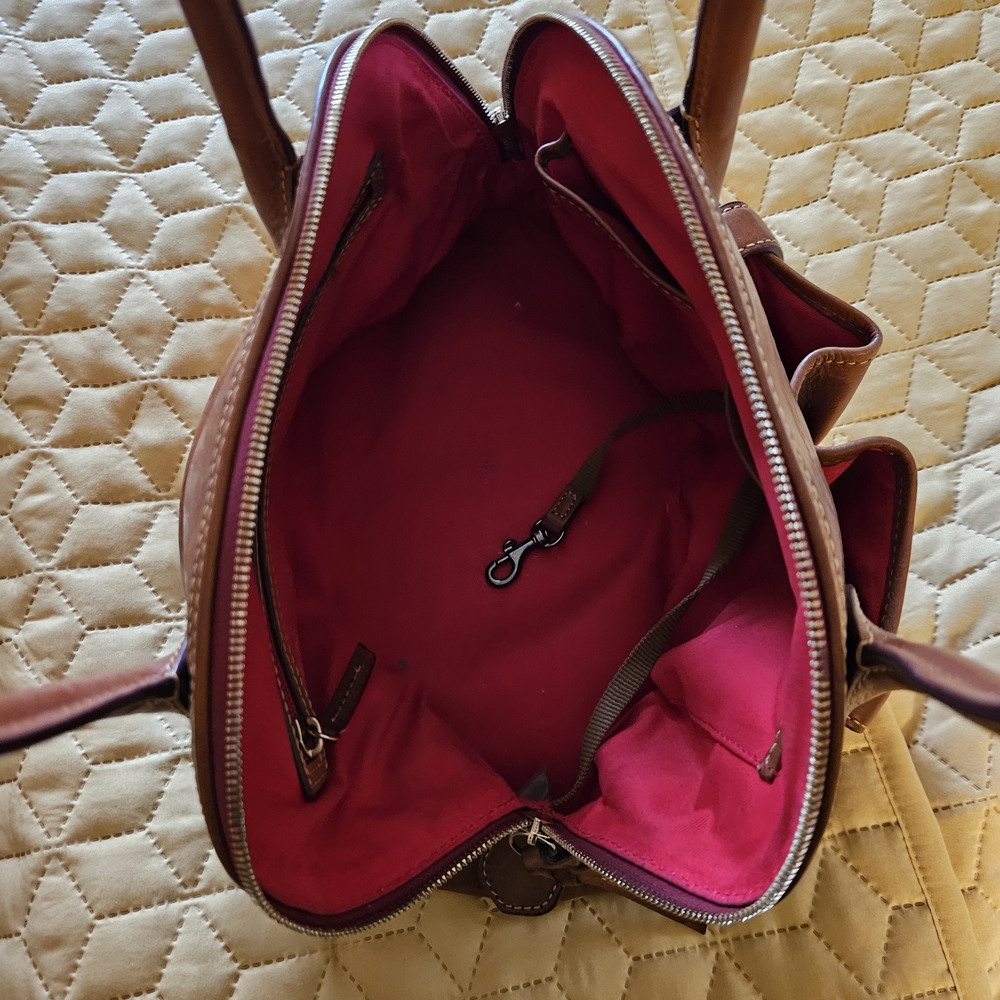 Dooney & Bourke Brown Leather Shoulder Bag with Pink Interior